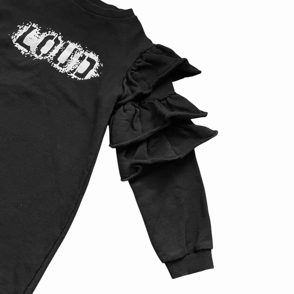 Loud Apparel Sweet Black Sweatshirt Dress Loose Fit Size 12 Ruffle Long Sleeve - Picture 5 of 12